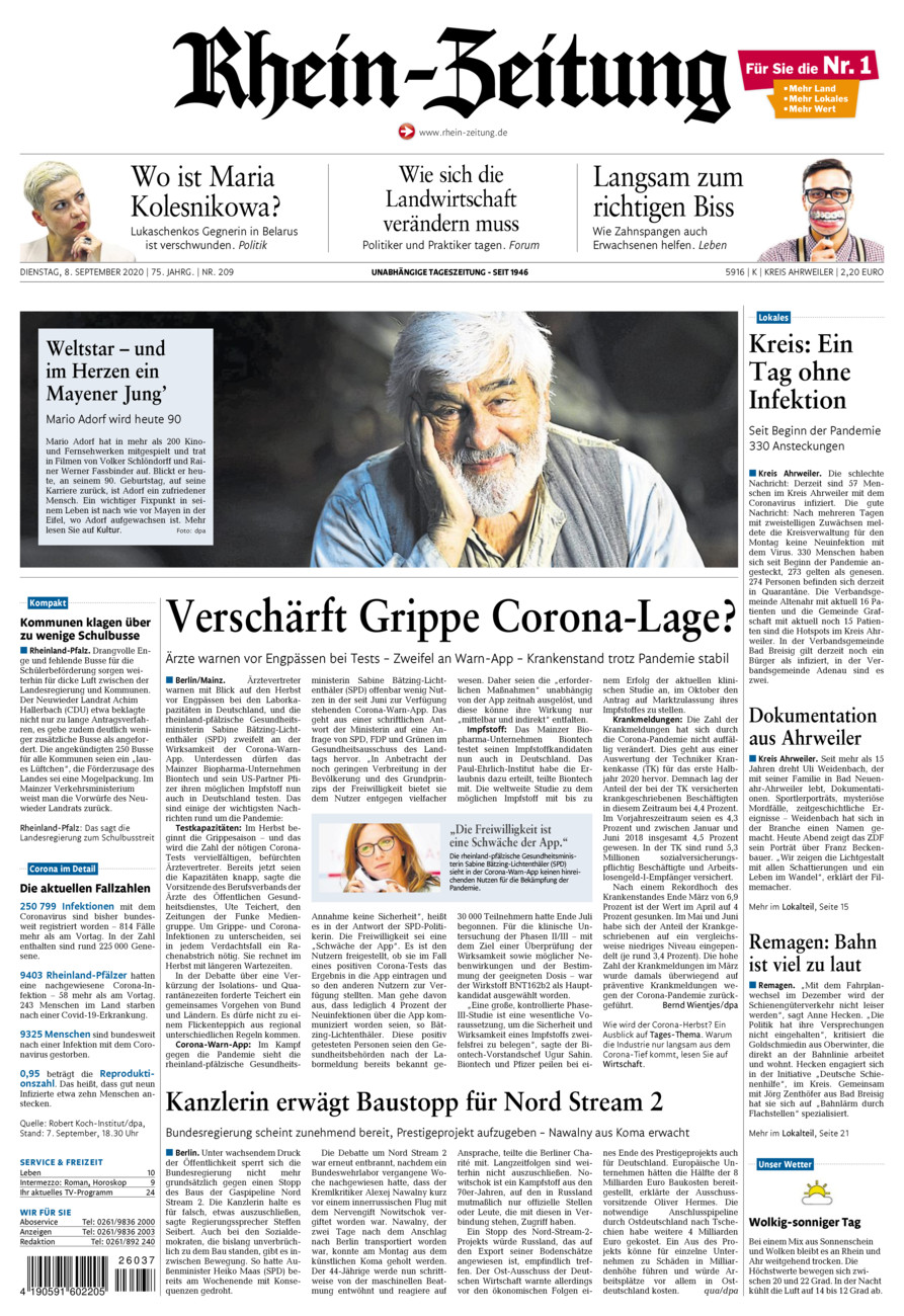 Rhein-Zeitung Kreis Ahrweiler vom Dienstag, 08.09.2020