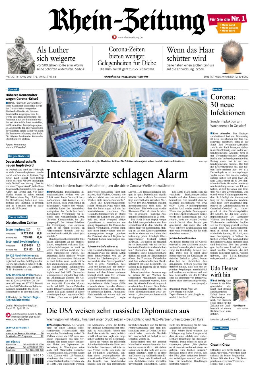 Rhein-Zeitung Kreis Ahrweiler vom Freitag, 16.04.2021
