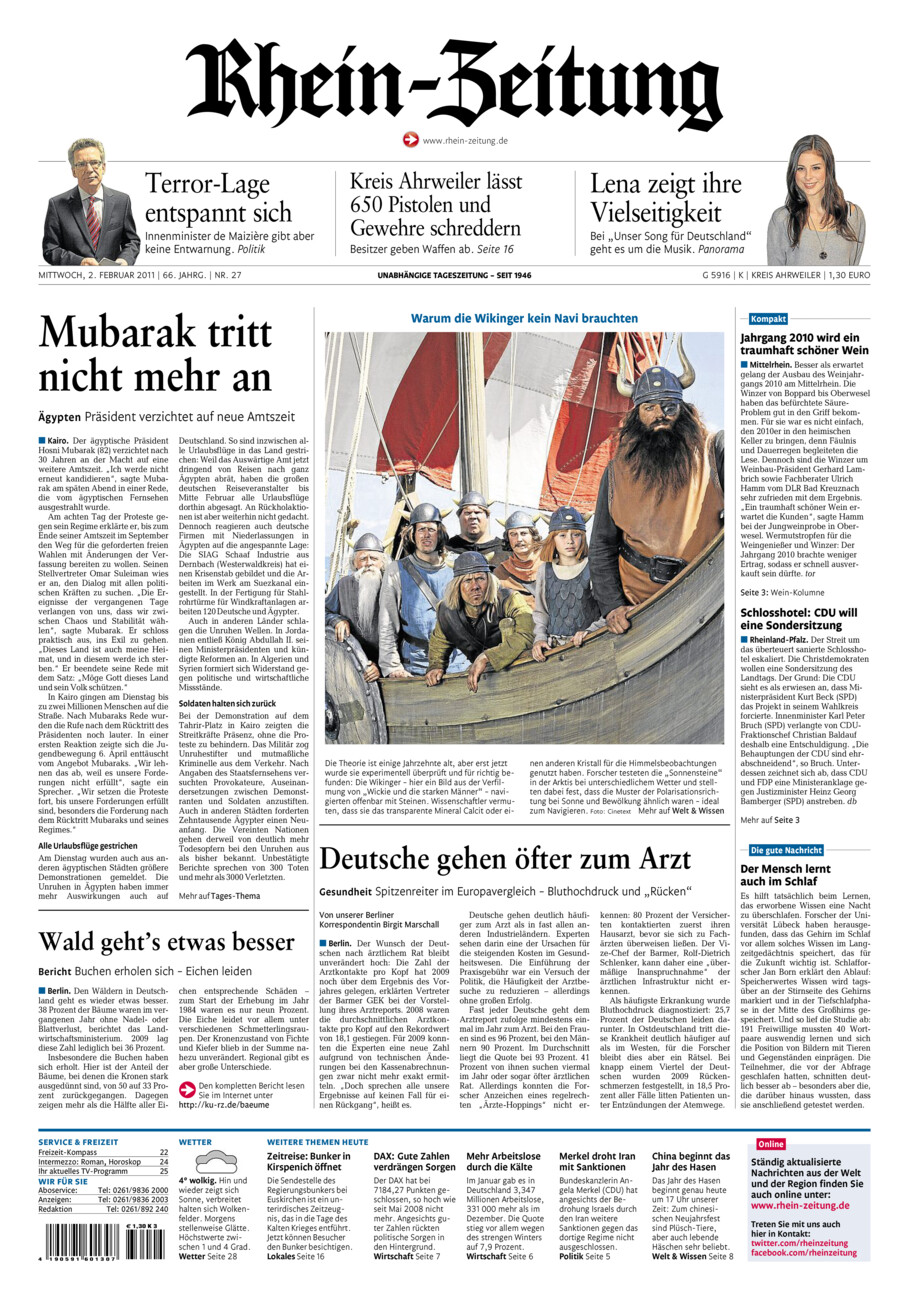 Rhein-Zeitung Kreis Ahrweiler vom Mittwoch, 02.02.2011