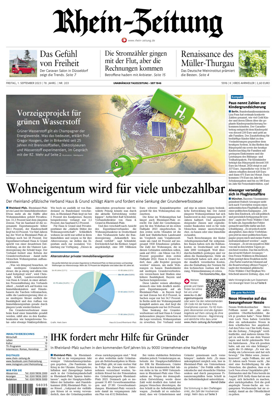 Rhein-Zeitung Kreis Ahrweiler vom Freitag, 01.09.2023