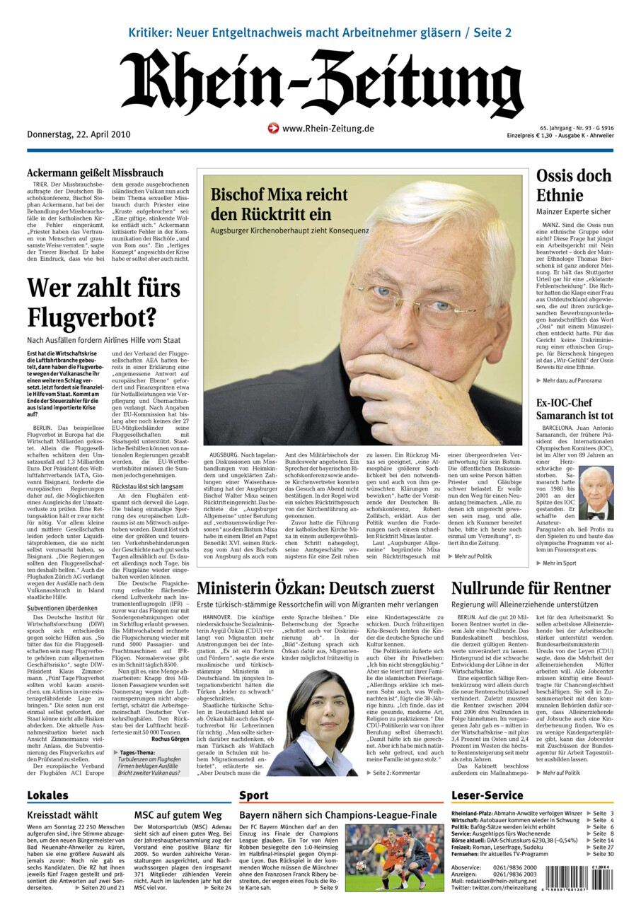 Rhein-Zeitung Kreis Ahrweiler vom Donnerstag, 22.04.2010