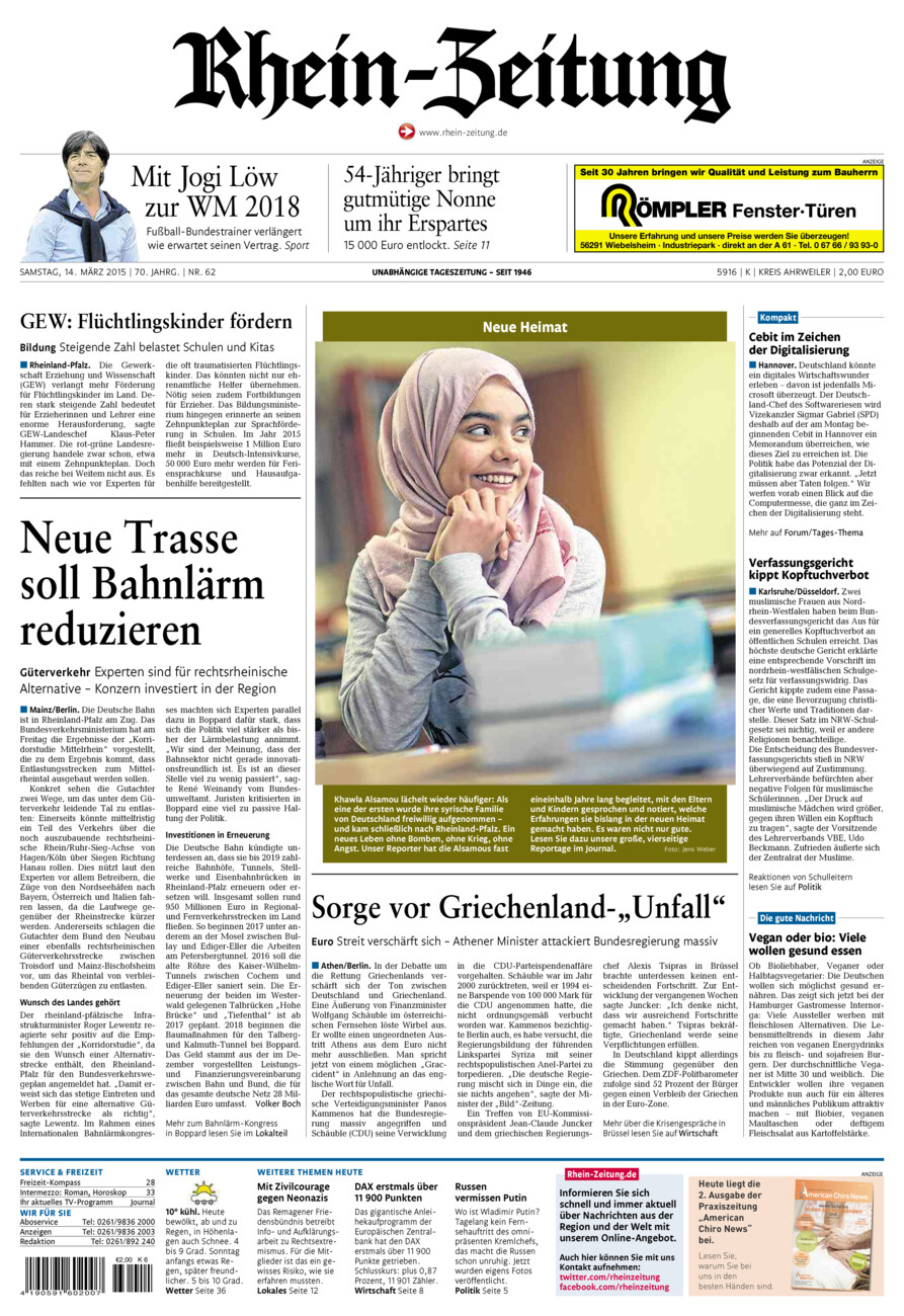 Rhein-Zeitung Kreis Ahrweiler vom Samstag, 14.03.2015