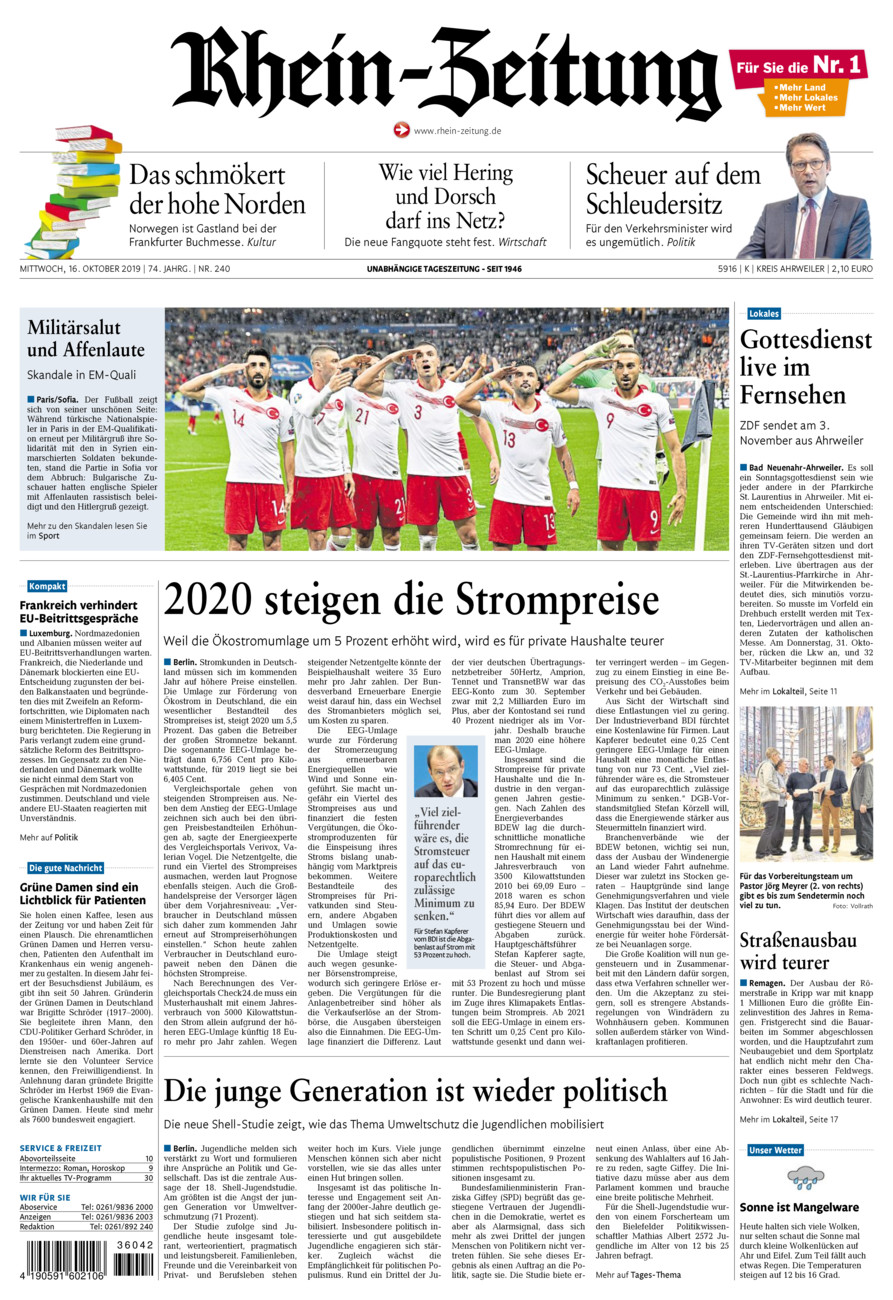 Rhein-Zeitung Kreis Ahrweiler vom Mittwoch, 16.10.2019