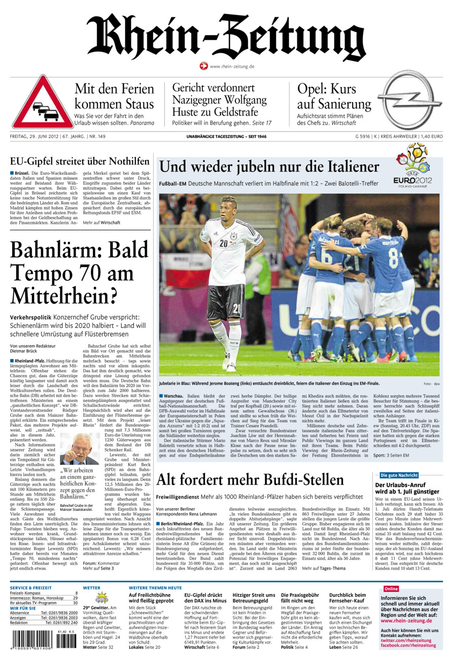 Rhein-Zeitung Kreis Ahrweiler vom Freitag, 29.06.2012
