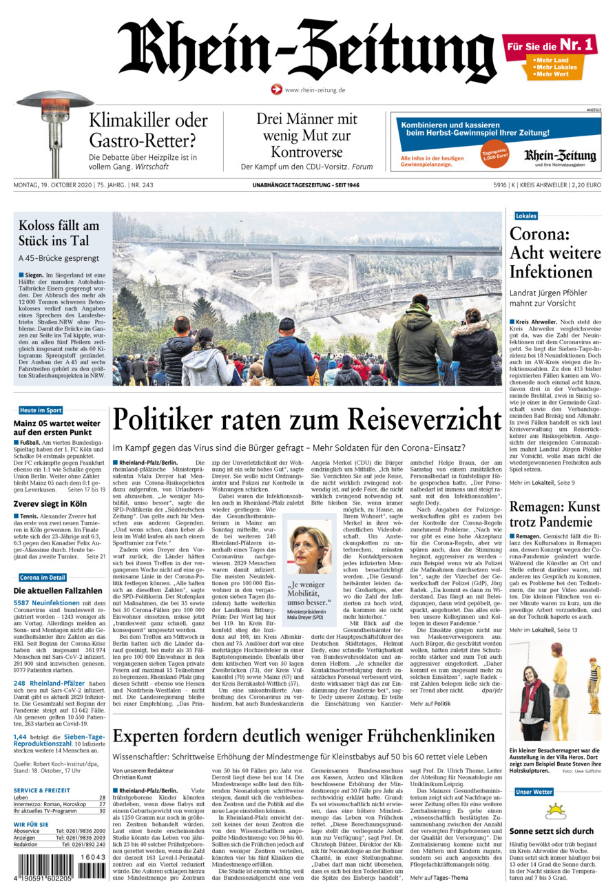 Rhein-Zeitung Kreis Ahrweiler vom Montag, 19.10.2020
