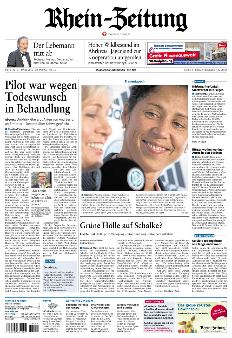 Rhein-Zeitung Kreis Ahrweiler vom Dienstag, 31.03.2015
