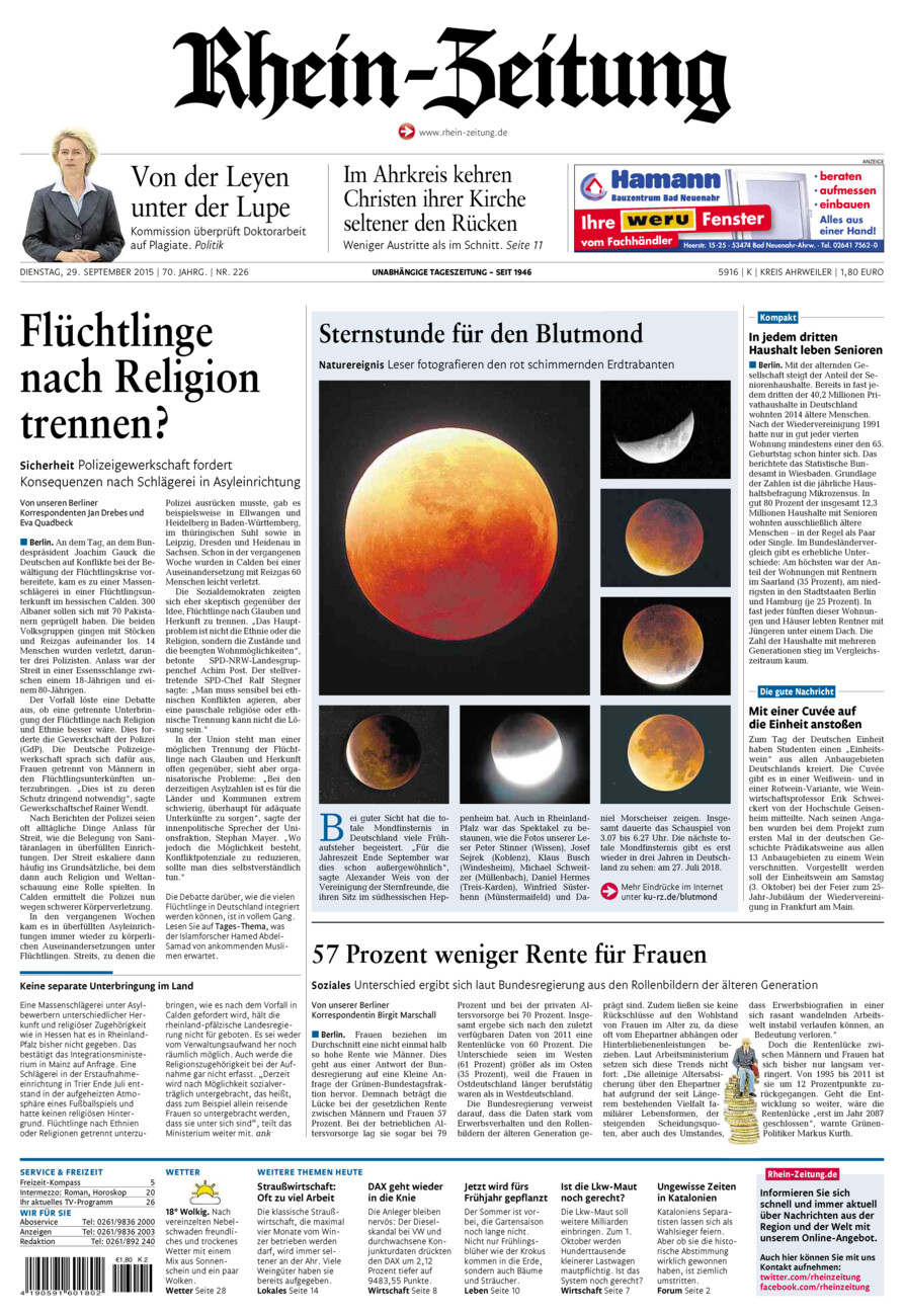 Rhein-Zeitung Kreis Ahrweiler vom Dienstag, 29.09.2015
