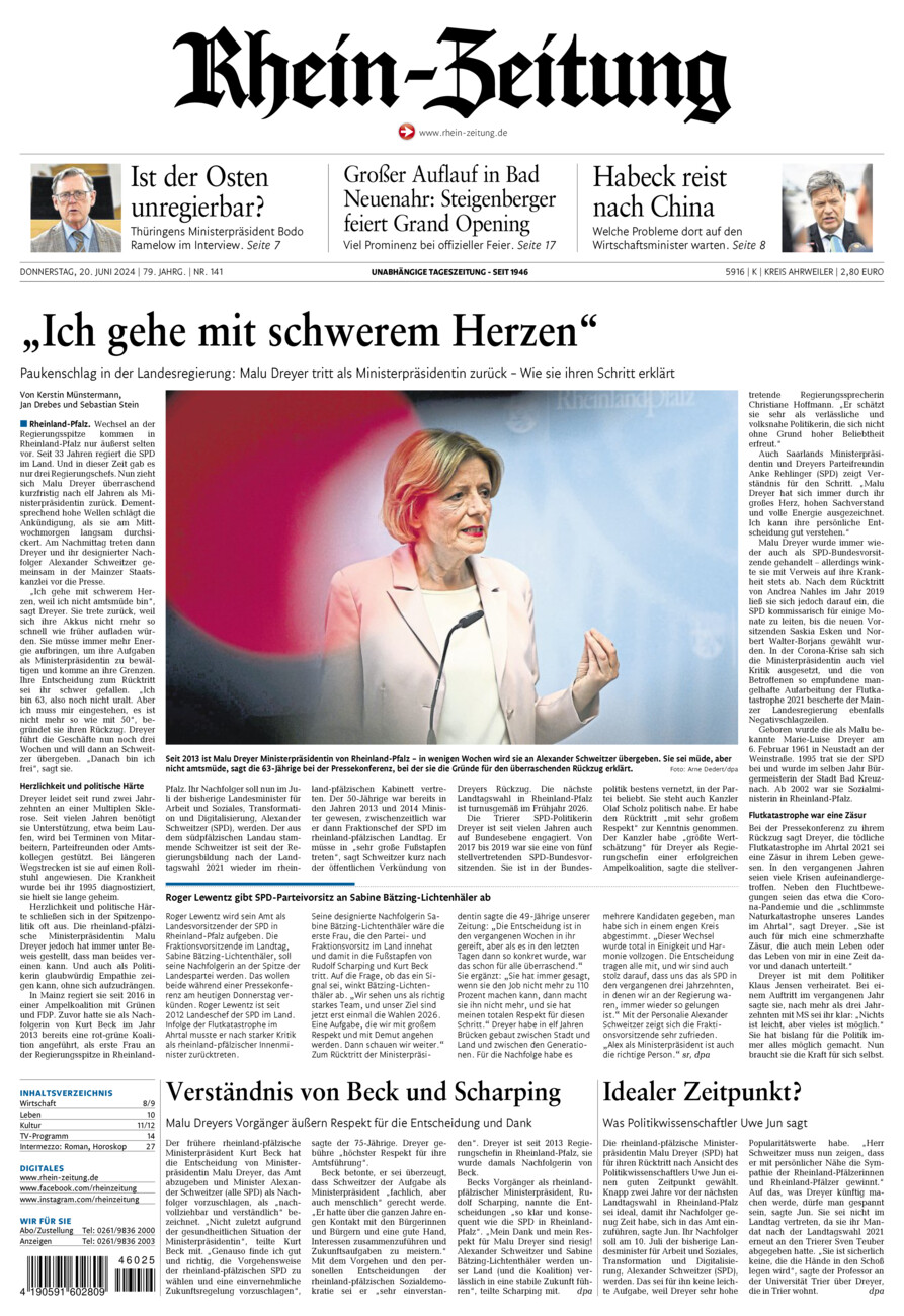 Rhein-Zeitung Kreis Ahrweiler vom Donnerstag, 20.06.2024