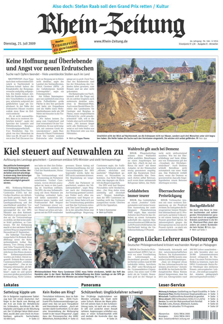 Rhein-Zeitung Kreis Ahrweiler vom Dienstag, 21.07.2009