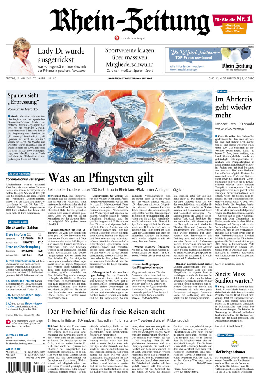 Rhein-Zeitung Kreis Ahrweiler vom Freitag, 21.05.2021