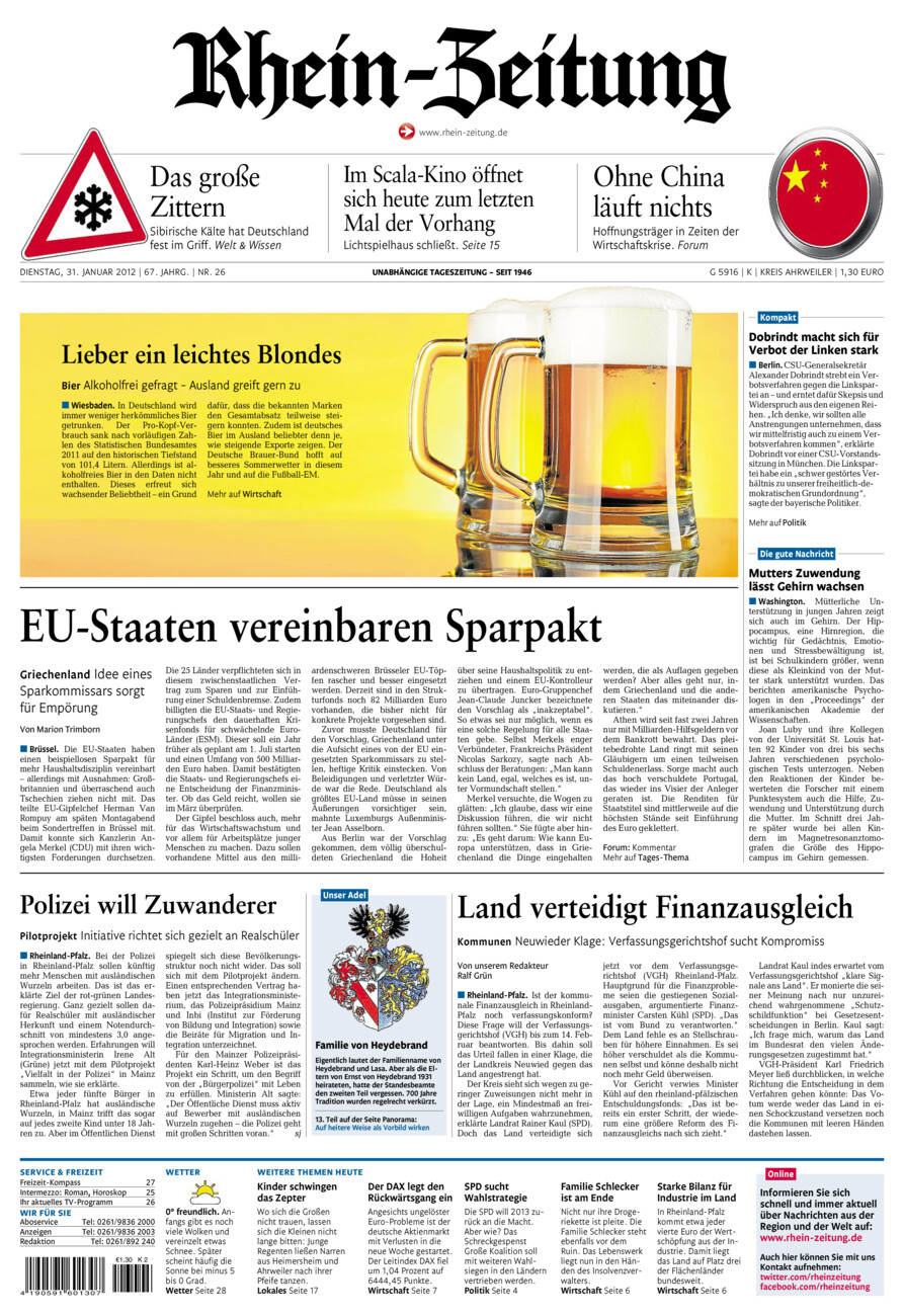 Rhein-Zeitung Kreis Ahrweiler vom Dienstag, 31.01.2012