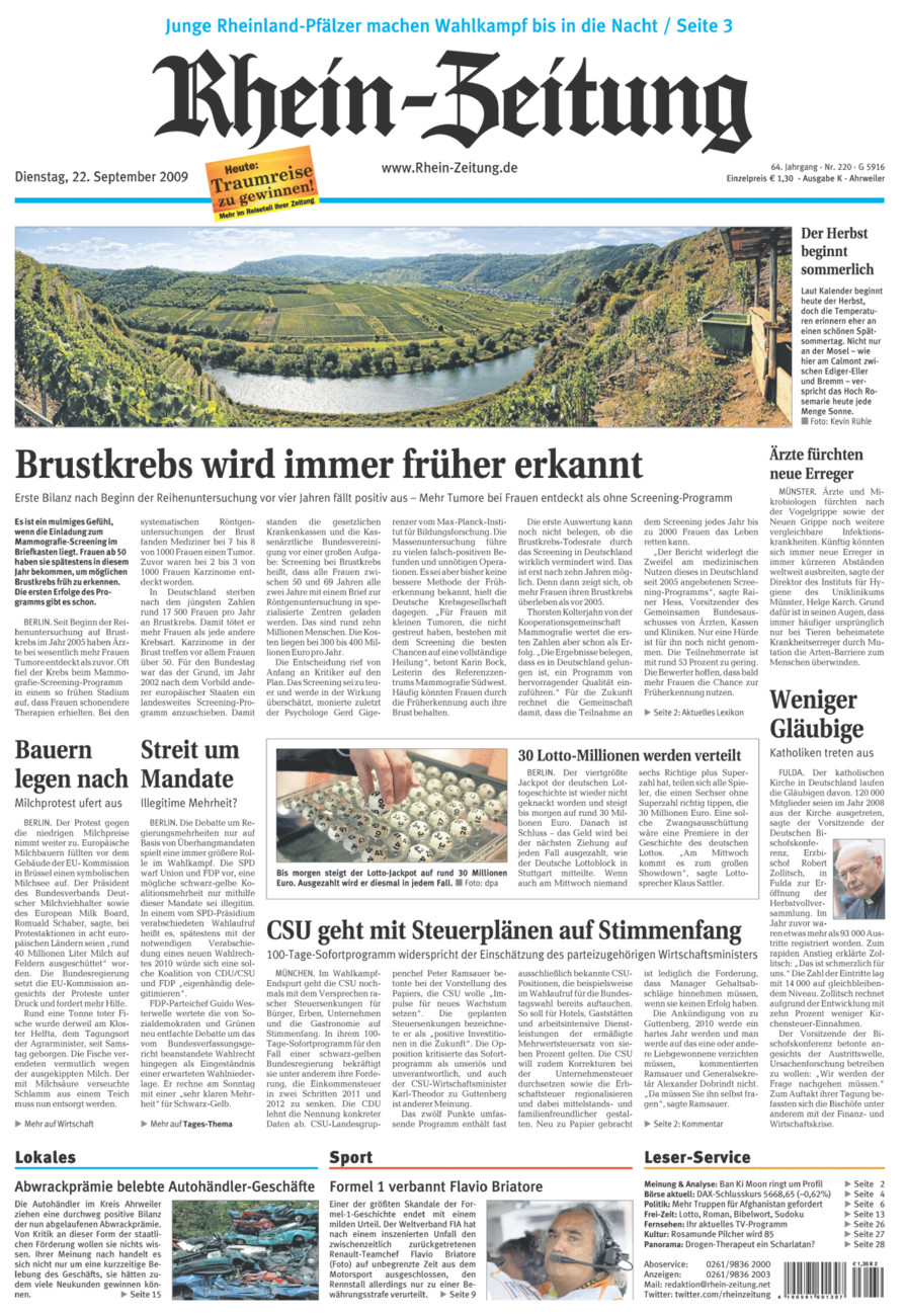 Rhein-Zeitung Kreis Ahrweiler vom Dienstag, 22.09.2009