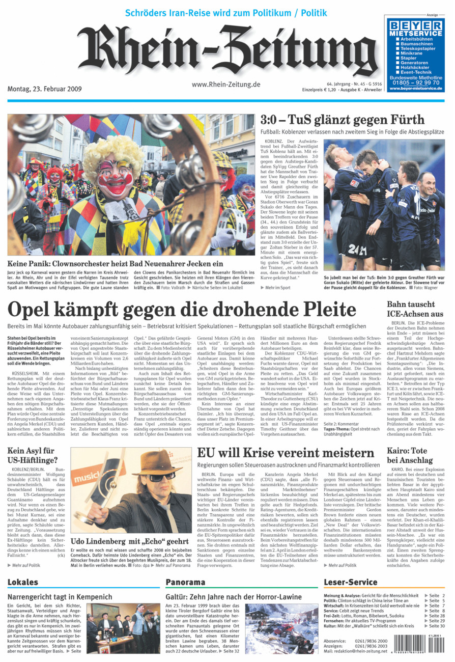 Rhein-Zeitung Kreis Ahrweiler vom Montag, 23.02.2009