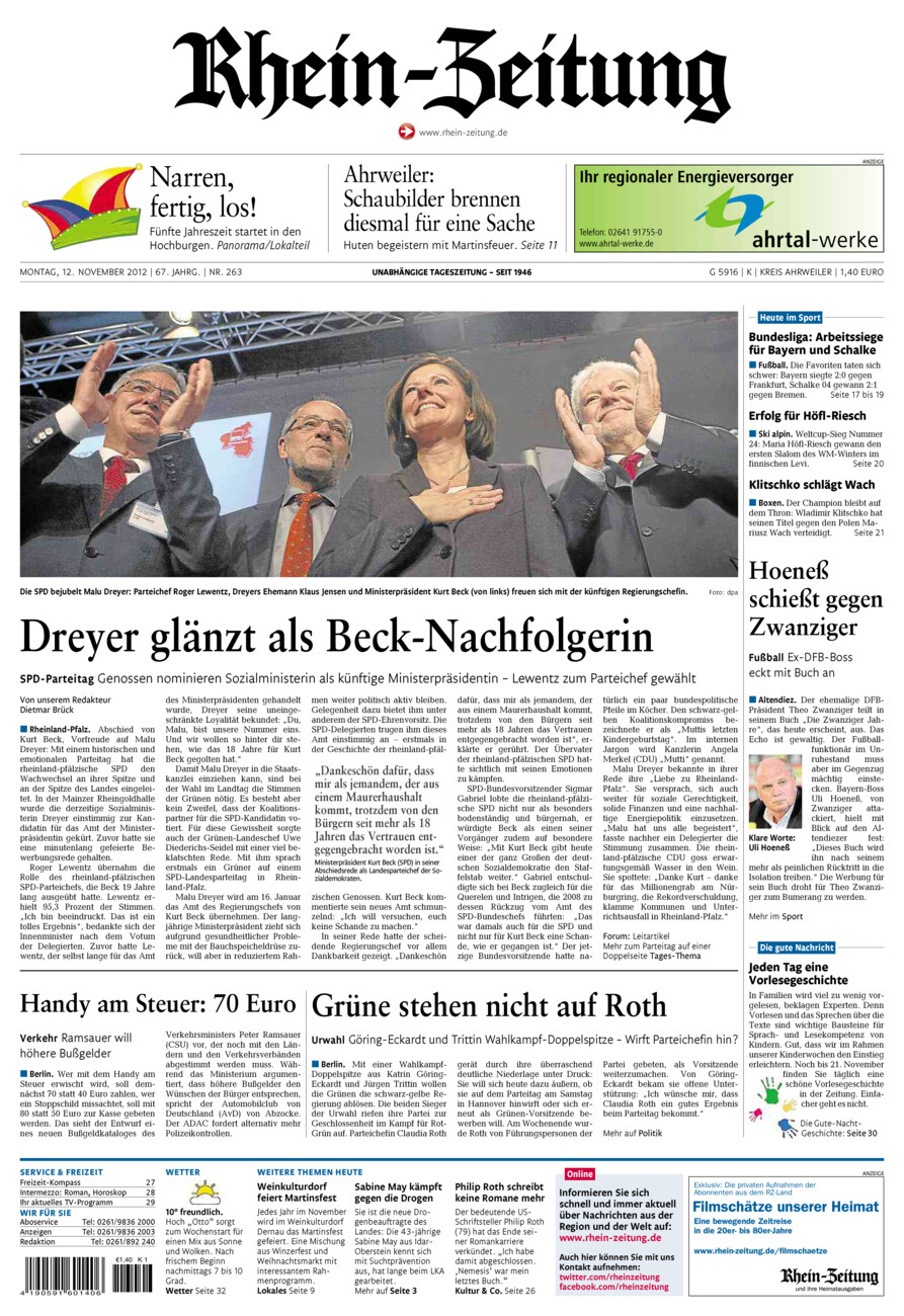 Rhein-Zeitung Kreis Ahrweiler vom Montag, 12.11.2012