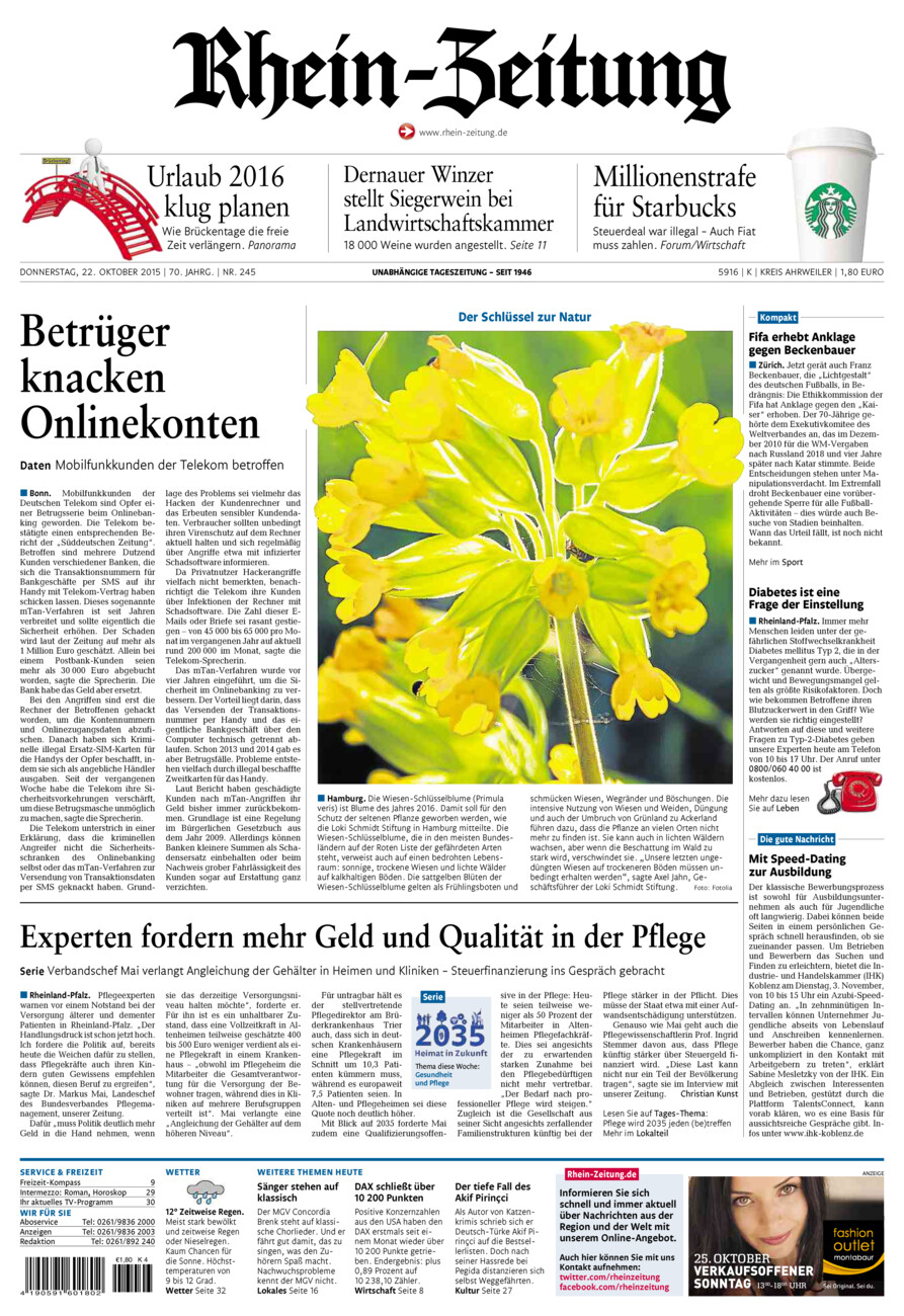 Rhein-Zeitung Kreis Ahrweiler vom Donnerstag, 22.10.2015