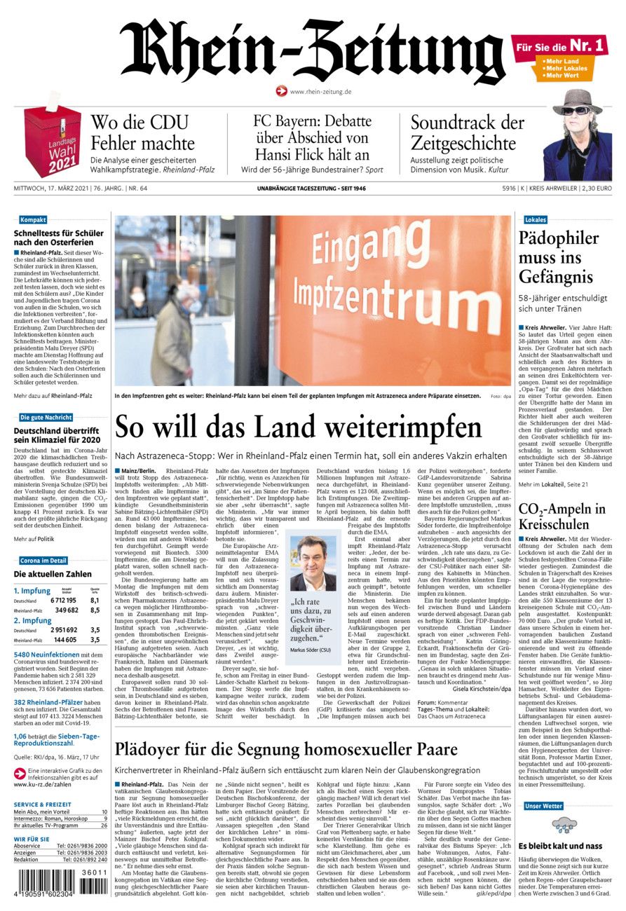 Rhein-Zeitung Kreis Ahrweiler vom Mittwoch, 17.03.2021
