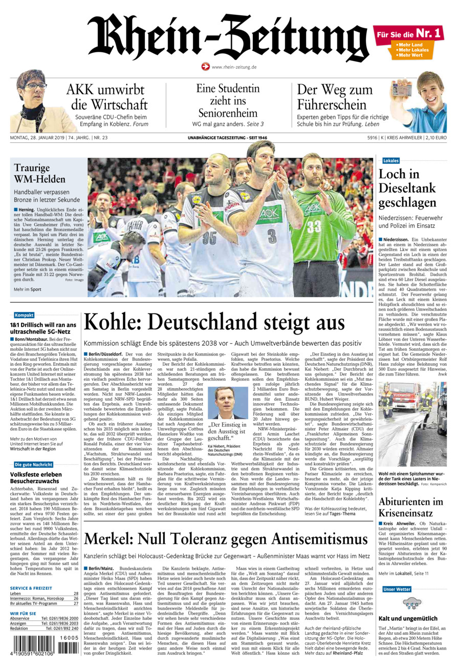 Rhein-Zeitung Kreis Ahrweiler vom Montag, 28.01.2019