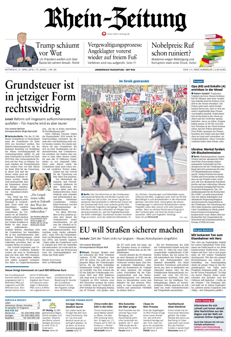 Rhein-Zeitung Kreis Ahrweiler vom Mittwoch, 11.04.2018