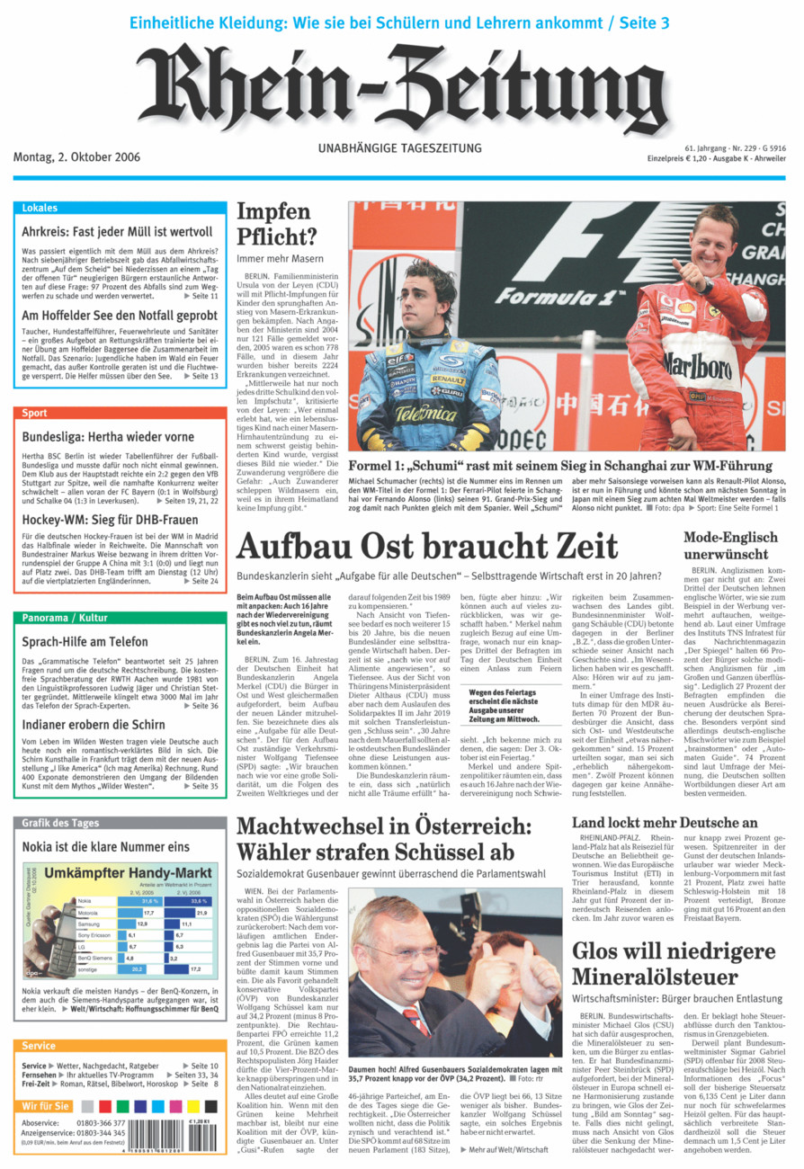 Rhein-Zeitung Kreis Ahrweiler vom Montag, 02.10.2006
