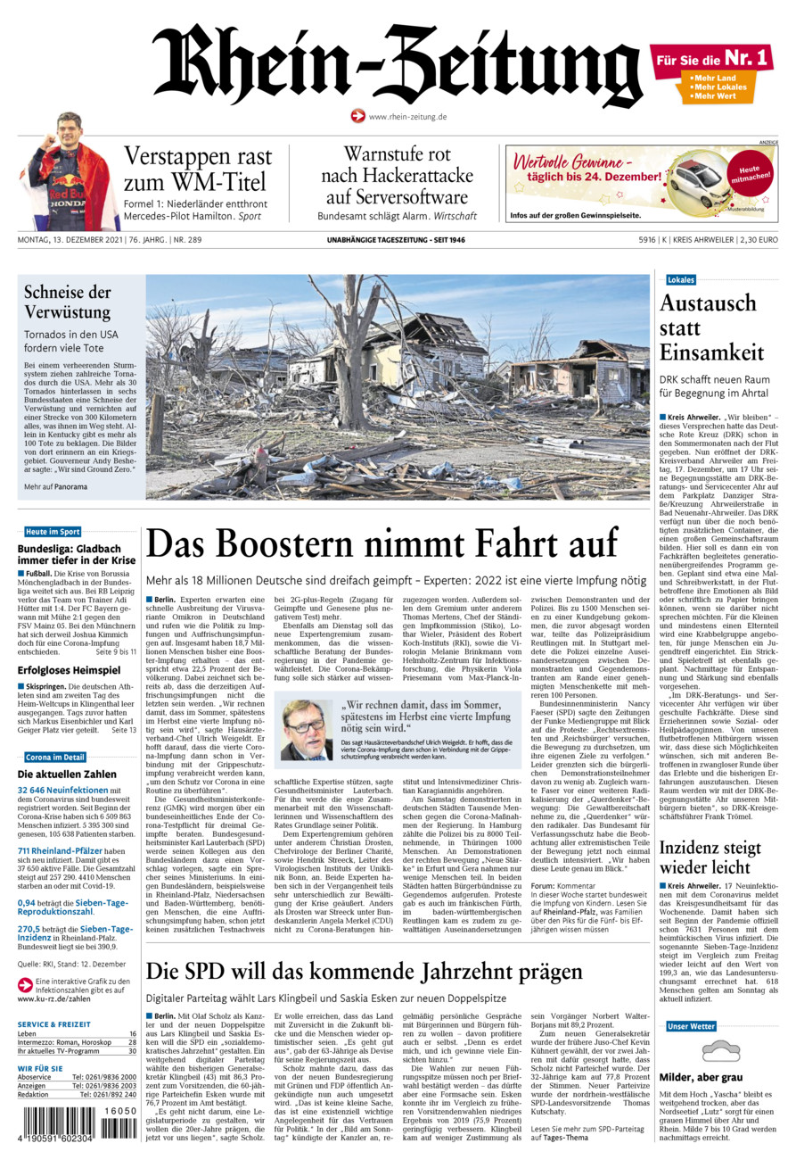 Rhein-Zeitung Kreis Ahrweiler vom Montag, 13.12.2021