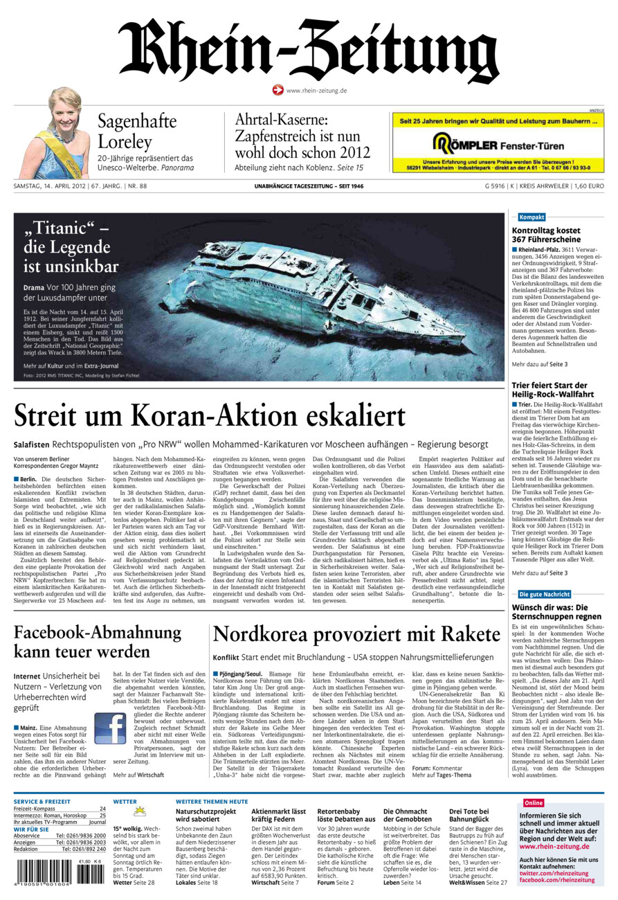 Rhein-Zeitung Kreis Ahrweiler vom Samstag, 14.04.2012