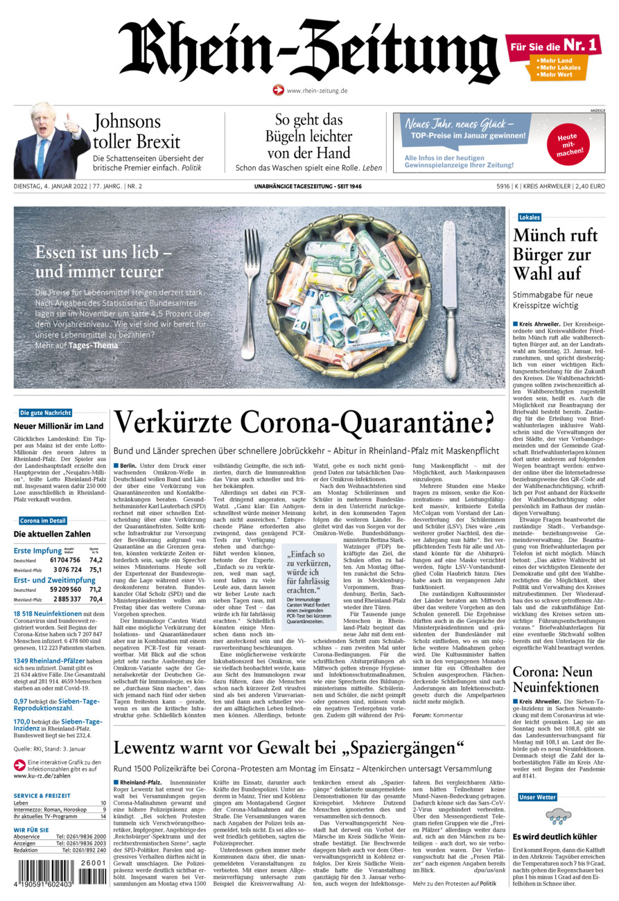 Rhein-Zeitung Kreis Ahrweiler vom Dienstag, 04.01.2022