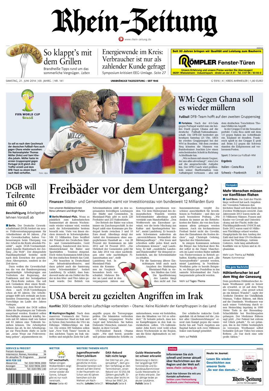 Rhein-Zeitung Kreis Ahrweiler vom Samstag, 21.06.2014