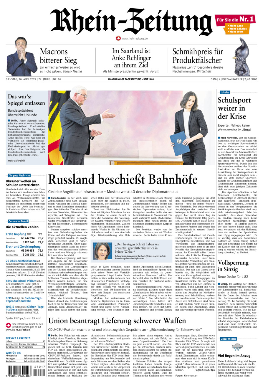 Rhein-Zeitung Kreis Ahrweiler vom Dienstag, 26.04.2022