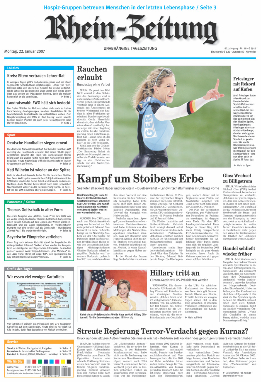 Rhein-Zeitung Kreis Ahrweiler vom Montag, 22.01.2007