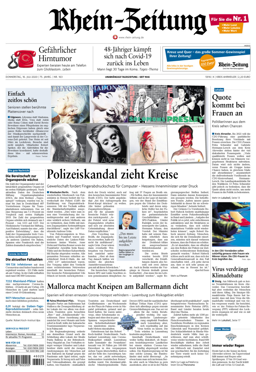 Rhein-Zeitung Kreis Ahrweiler vom Donnerstag, 16.07.2020
