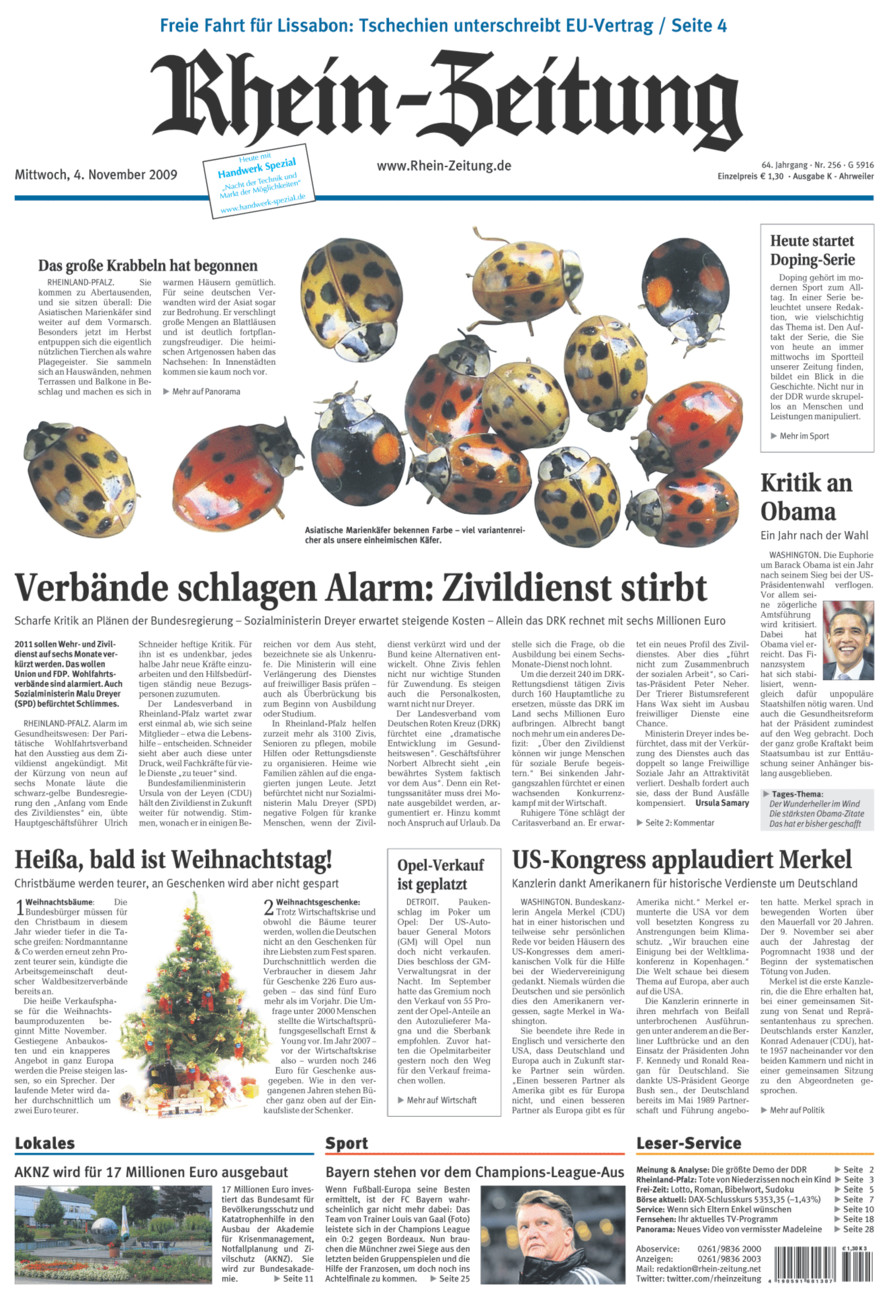Rhein-Zeitung Kreis Ahrweiler vom Mittwoch, 04.11.2009