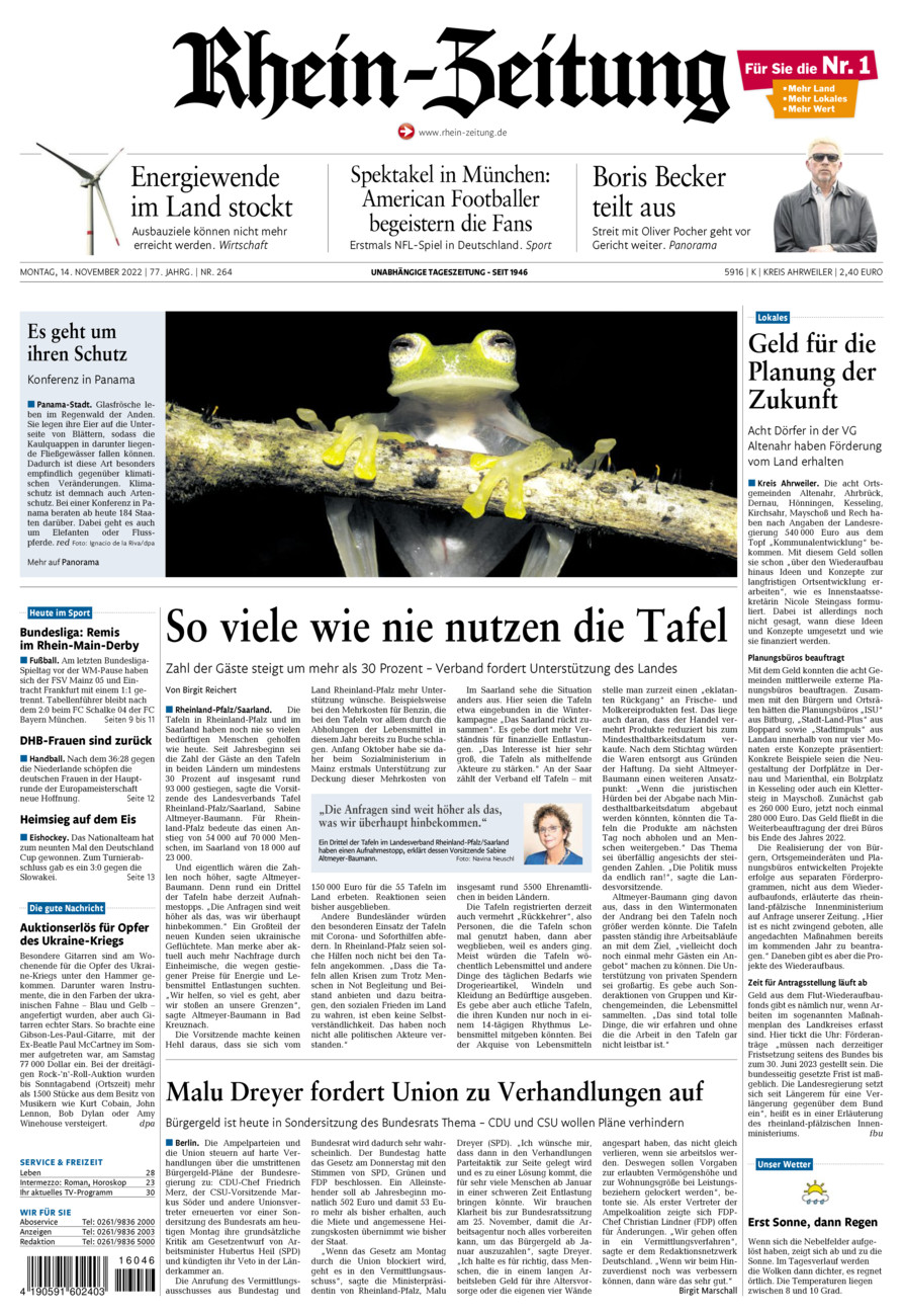 Rhein-Zeitung Kreis Ahrweiler vom Montag, 14.11.2022