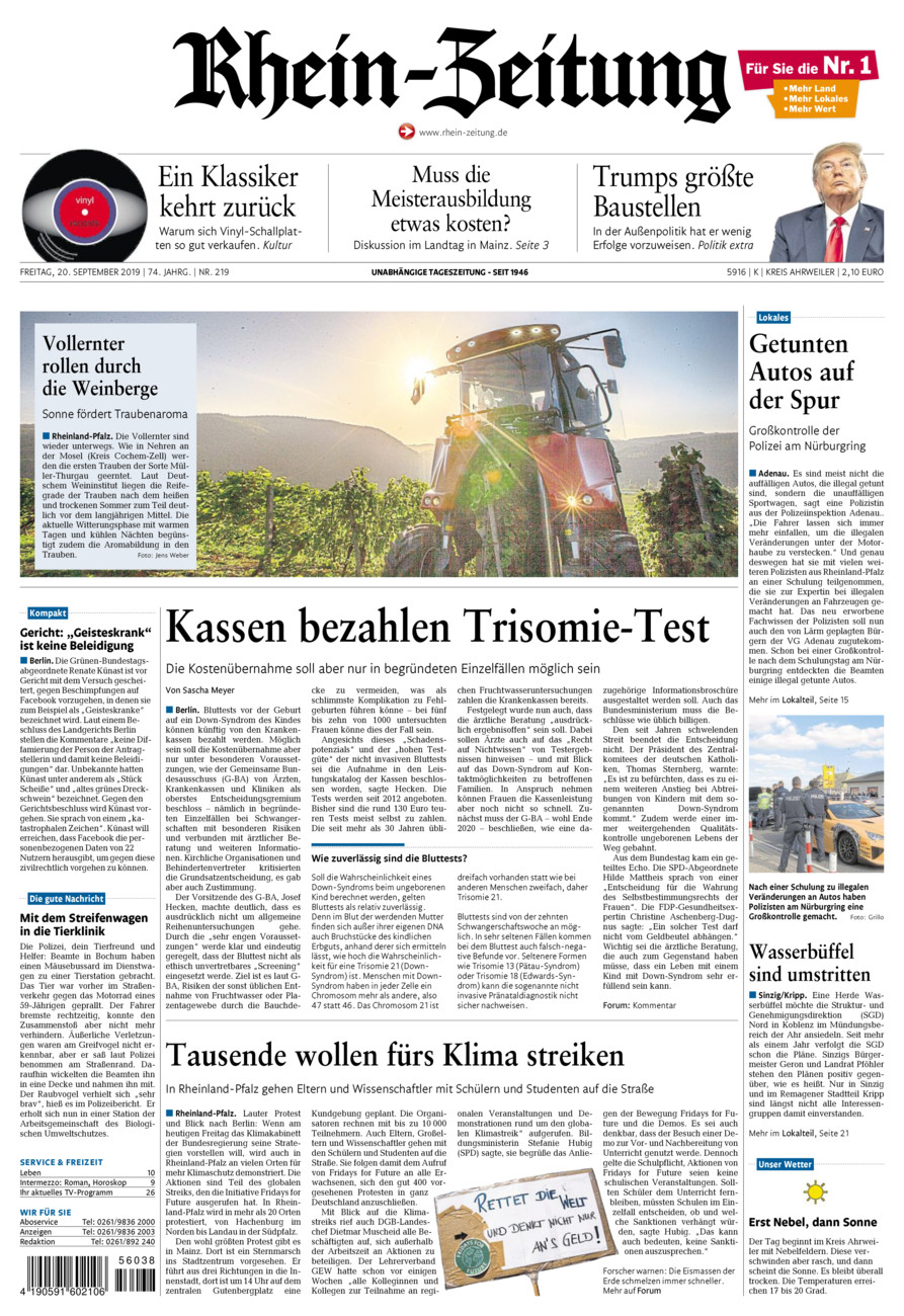 Rhein-Zeitung Kreis Ahrweiler vom Freitag, 20.09.2019