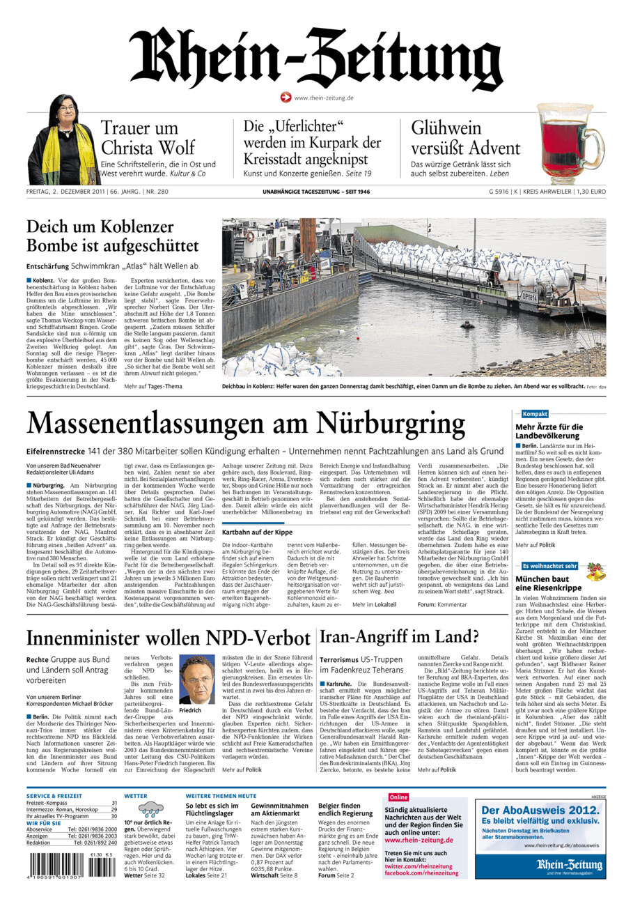 Rhein-Zeitung Kreis Ahrweiler vom Freitag, 02.12.2011