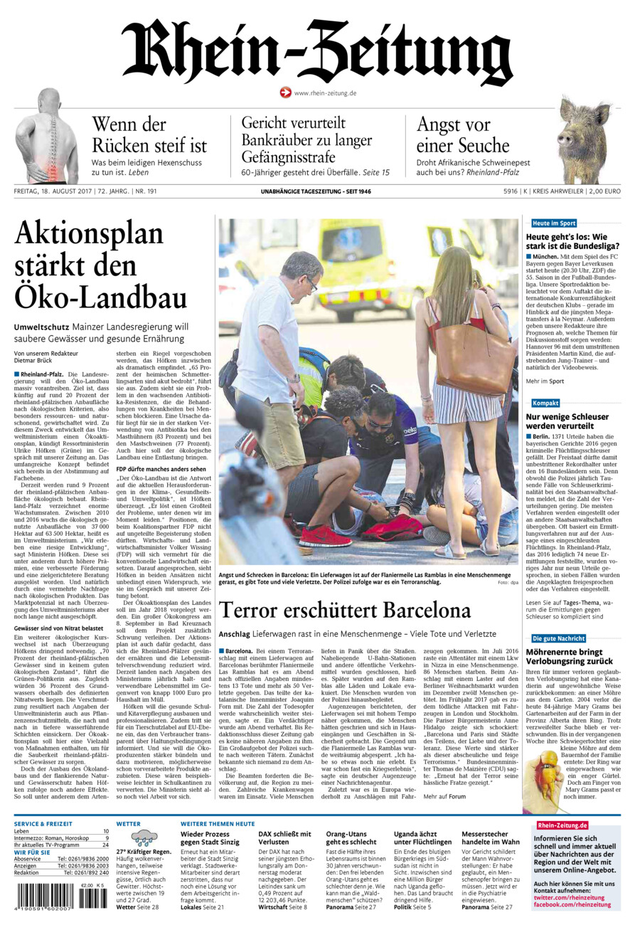 Rhein-Zeitung Kreis Ahrweiler vom Freitag, 18.08.2017