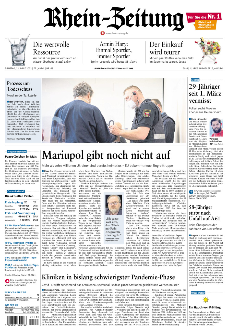 Rhein-Zeitung Kreis Ahrweiler vom Dienstag, 22.03.2022