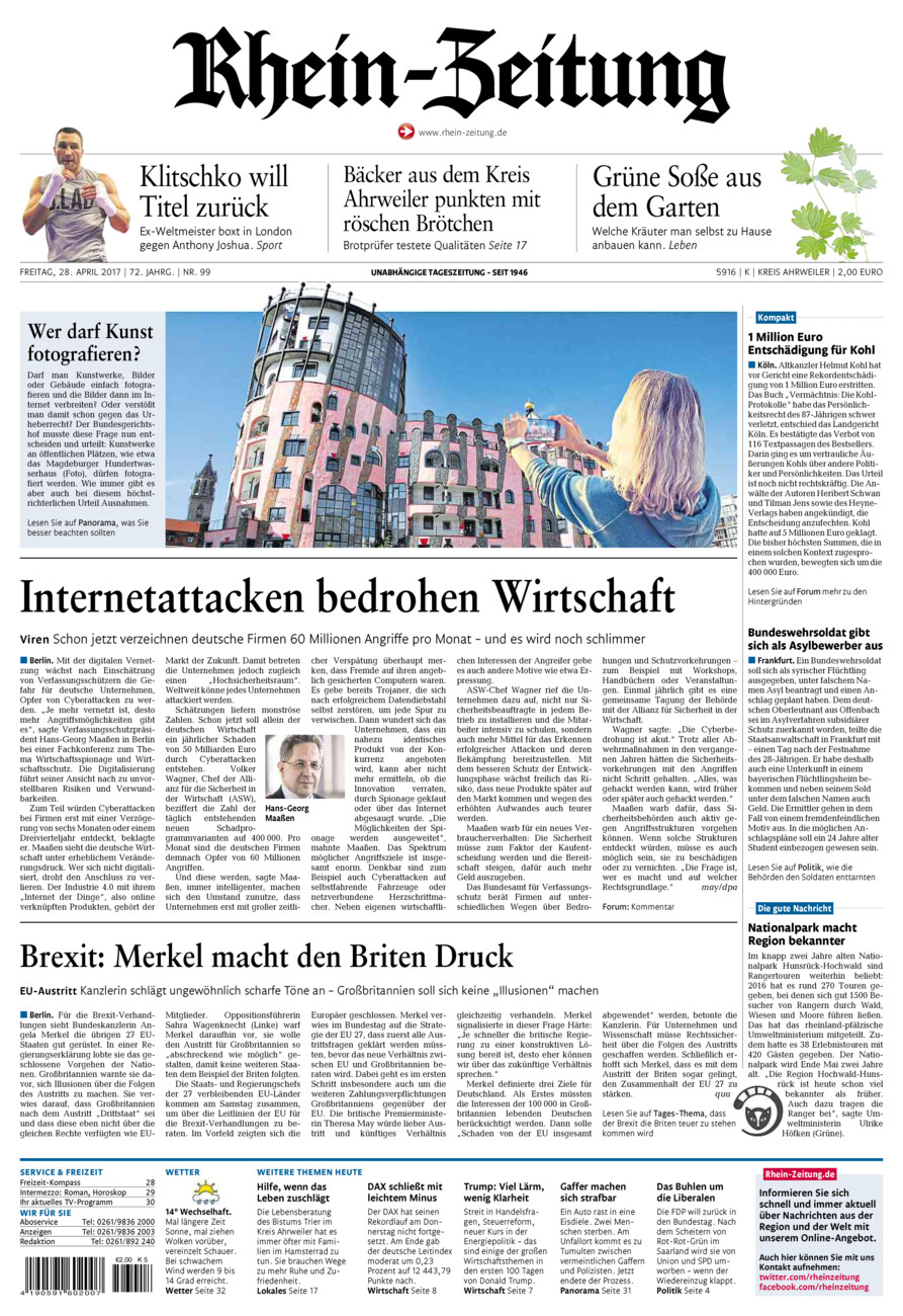 Rhein-Zeitung Kreis Ahrweiler vom Freitag, 28.04.2017