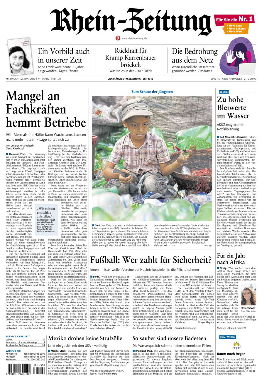 Rhein-Zeitung Kreis Ahrweiler vom Mittwoch, 12.06.2019