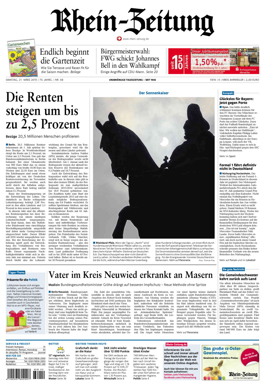 Rhein-Zeitung Kreis Ahrweiler vom Samstag, 21.03.2015