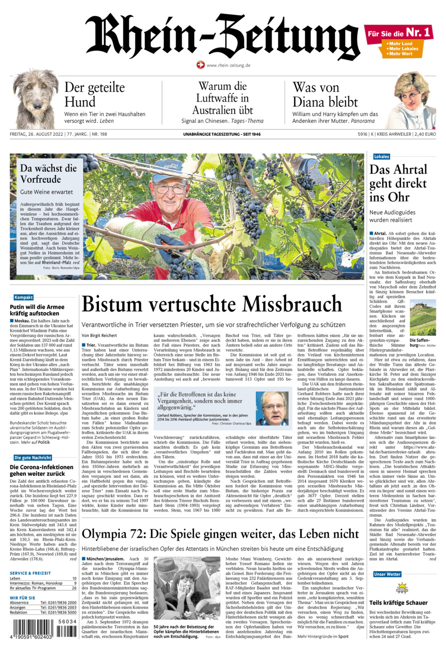 Rhein-Zeitung Kreis Ahrweiler vom Freitag, 26.08.2022