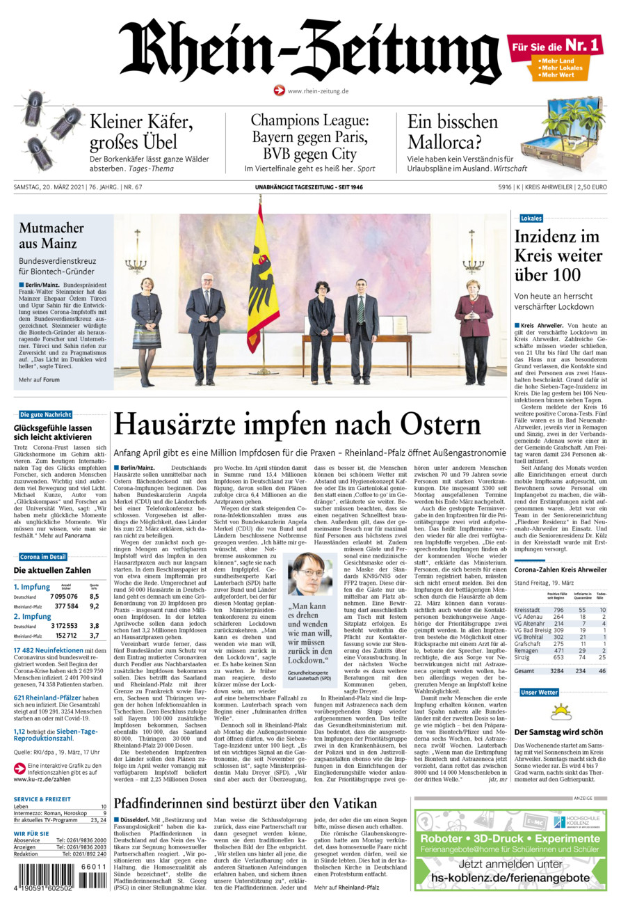 Rhein-Zeitung Kreis Ahrweiler vom Samstag, 20.03.2021