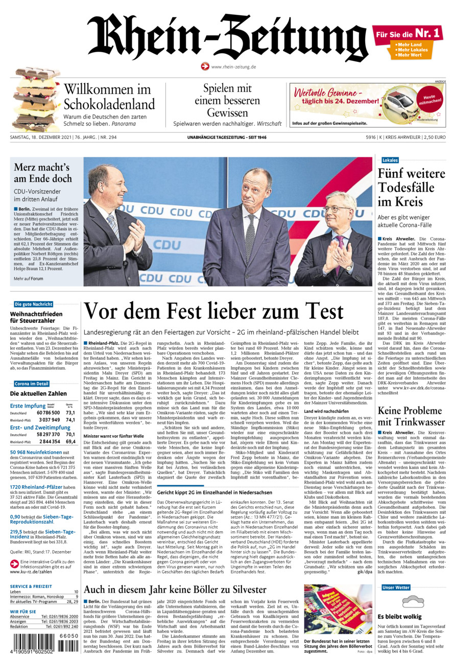 Rhein-Zeitung Kreis Ahrweiler vom Samstag, 18.12.2021