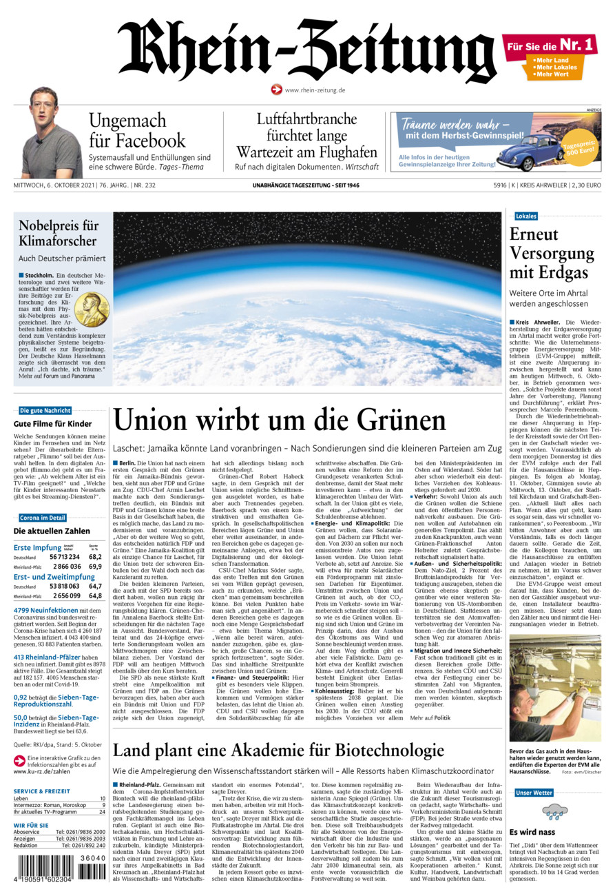 Rhein-Zeitung Kreis Ahrweiler vom Mittwoch, 06.10.2021