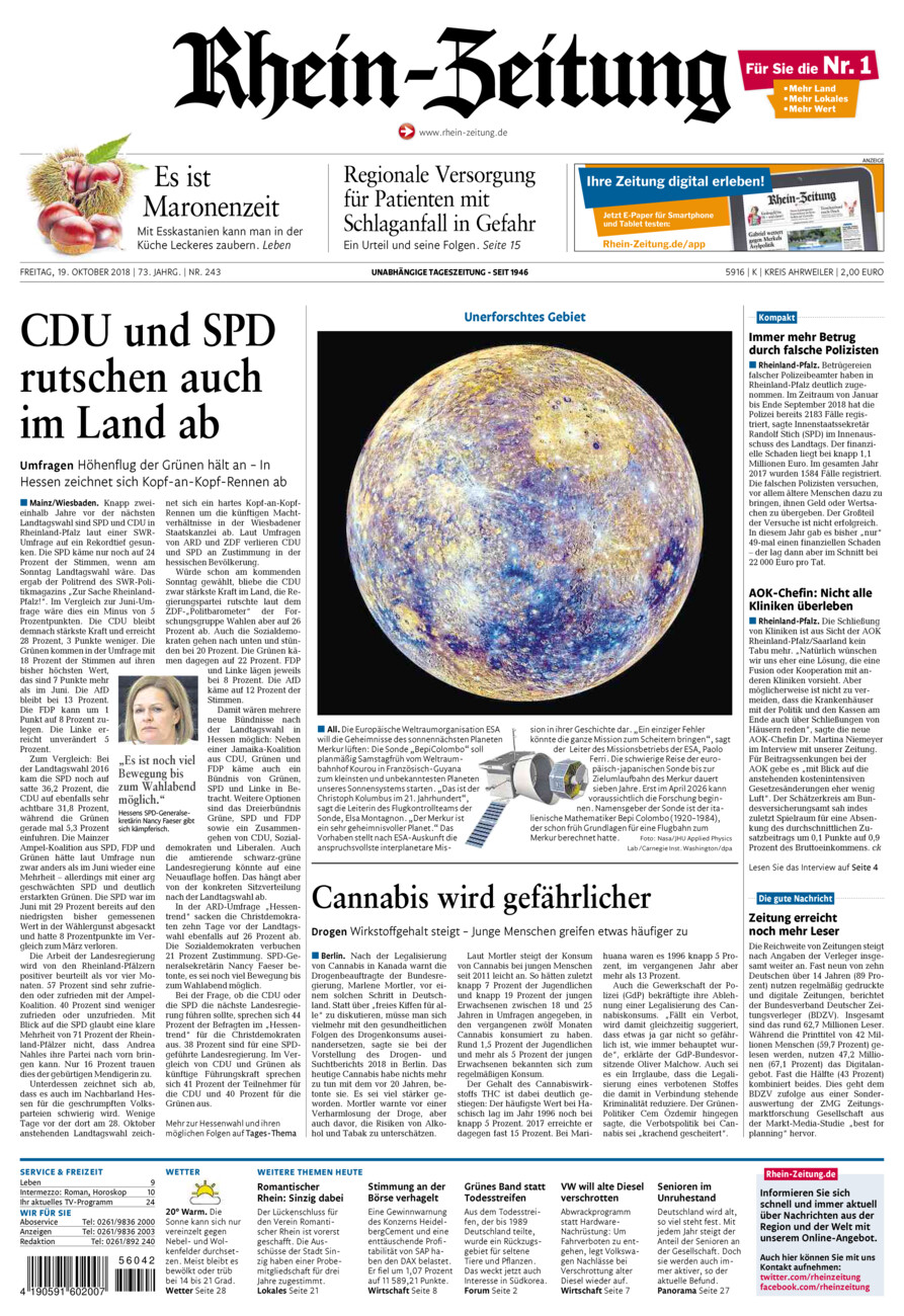 Rhein-Zeitung Kreis Ahrweiler vom Freitag, 19.10.2018