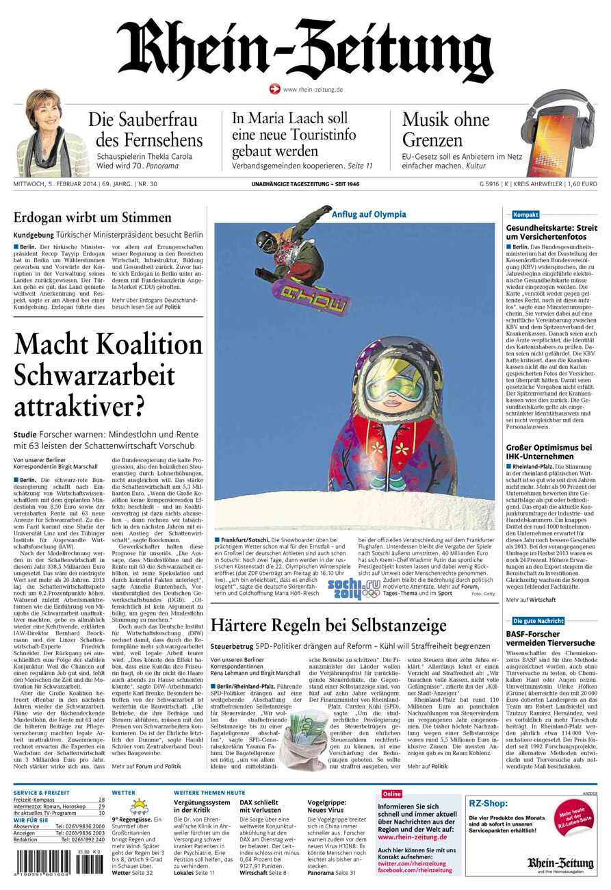 Rhein-Zeitung Kreis Ahrweiler vom Mittwoch, 05.02.2014