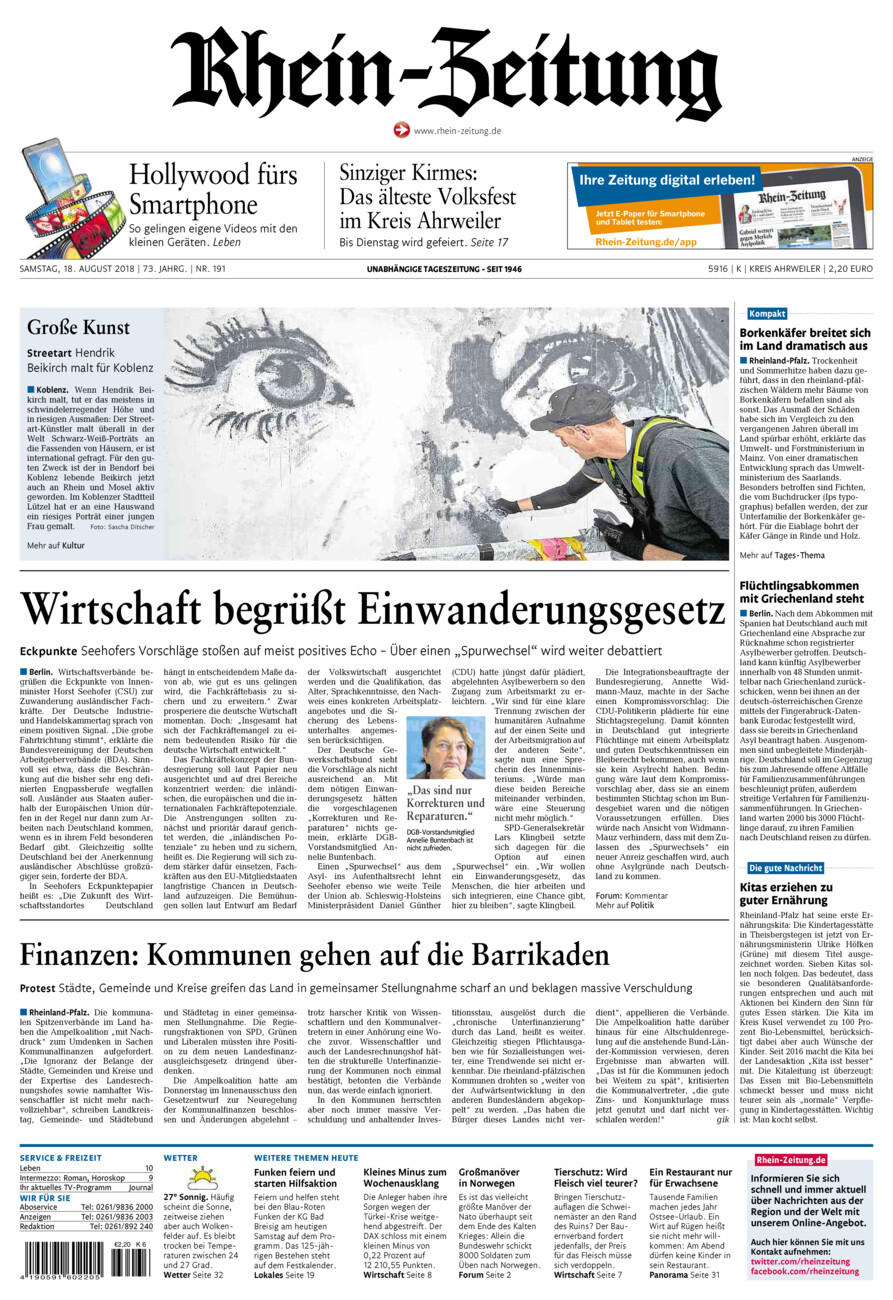 Rhein-Zeitung Kreis Ahrweiler vom Samstag, 18.08.2018