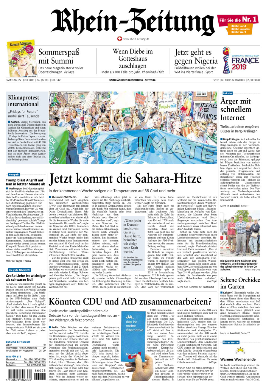 Rhein-Zeitung Kreis Ahrweiler vom Samstag, 22.06.2019