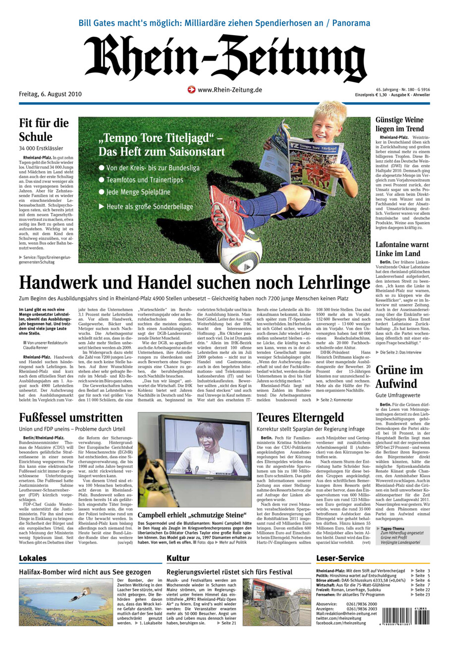Rhein-Zeitung Kreis Ahrweiler vom Freitag, 06.08.2010