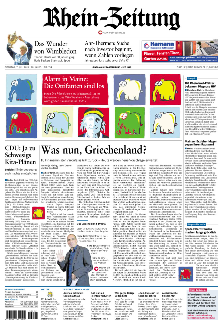 Rhein-Zeitung Kreis Ahrweiler vom Dienstag, 07.07.2015