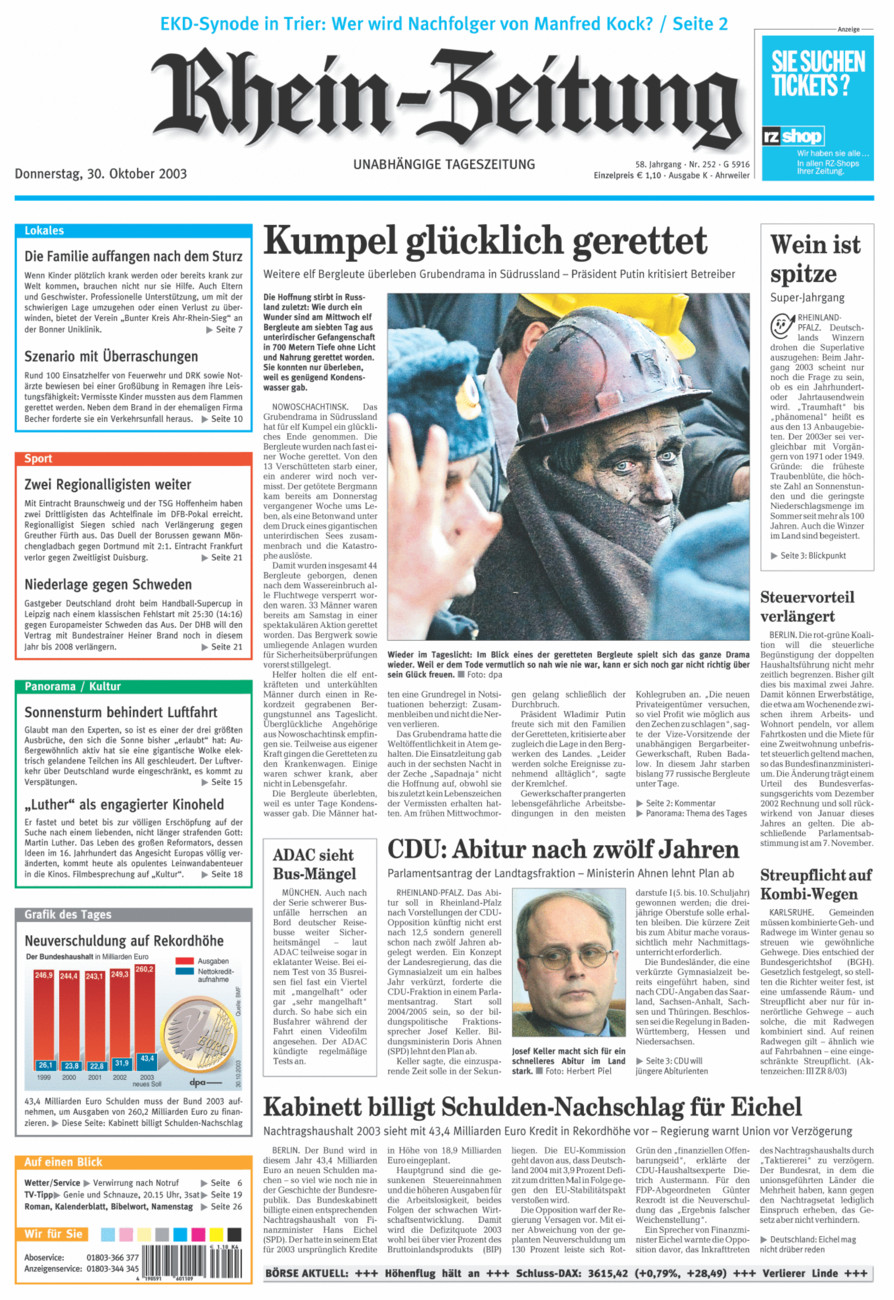 Rhein-Zeitung Kreis Ahrweiler vom Donnerstag, 30.10.2003